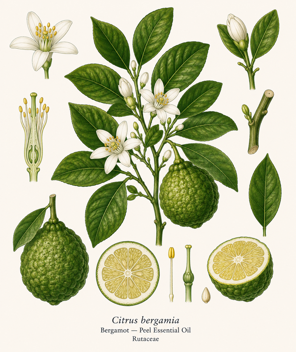 Bergamot botanical illustration