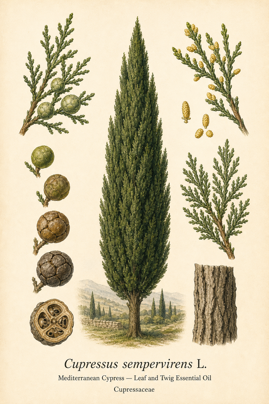 Cypress botanical illustration