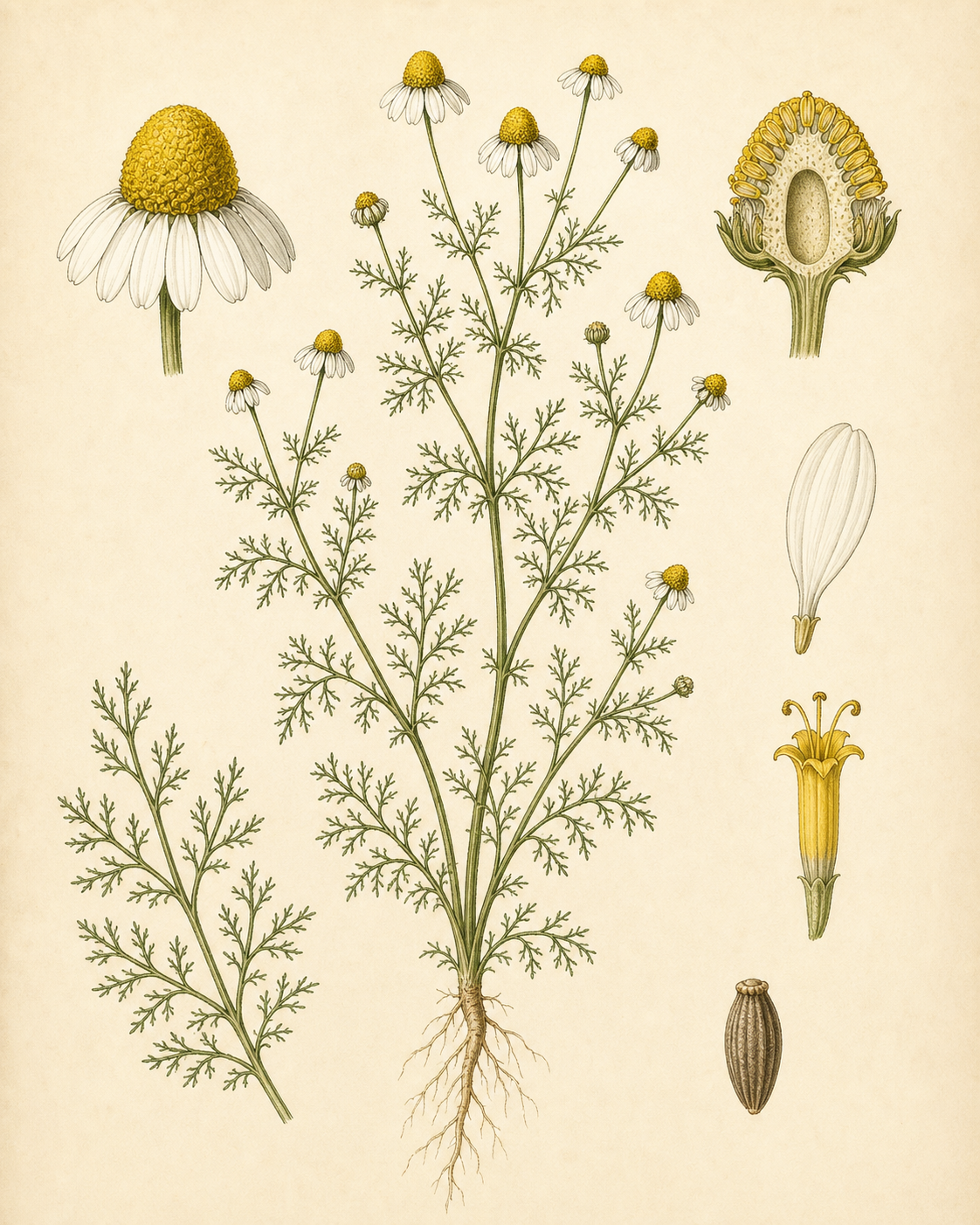 German Chamomile botanical illustration