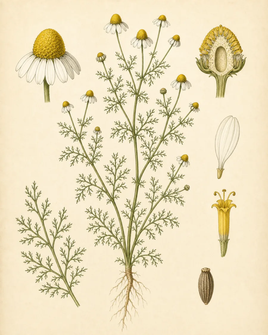 German Chamomile botanical illustration