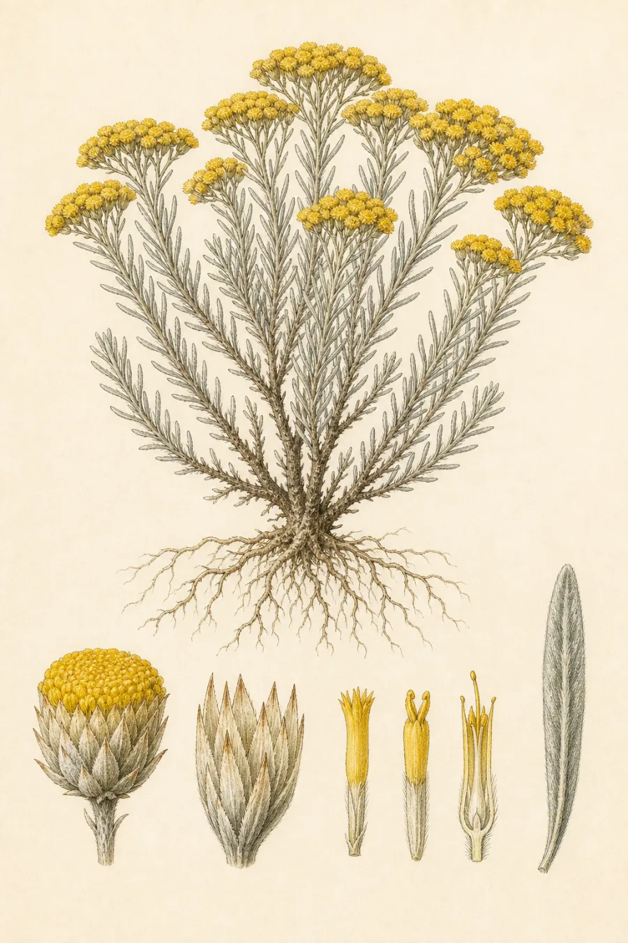 Immortelle / Helichrysum botanical illustration