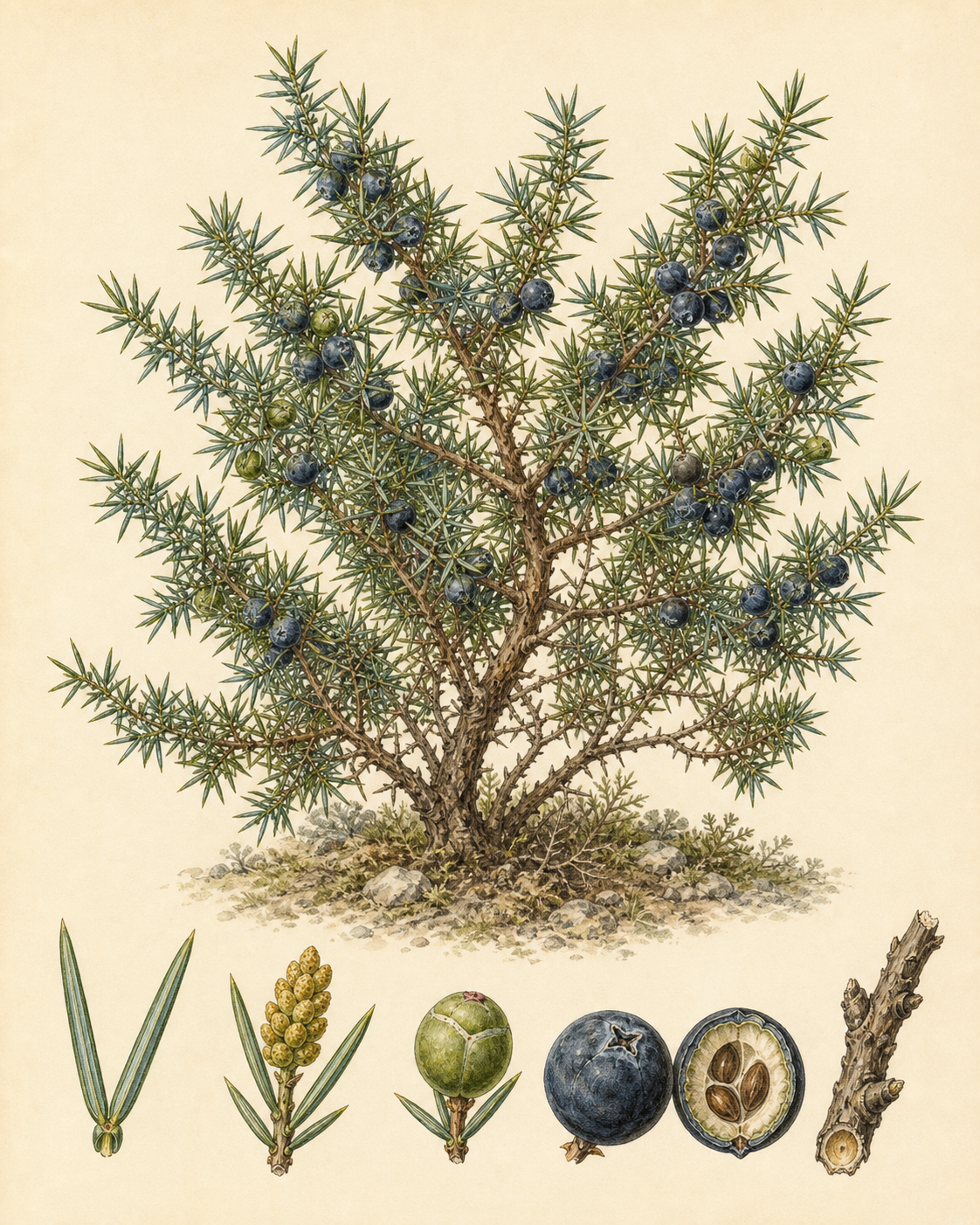 Juniper Berry botanical illustration