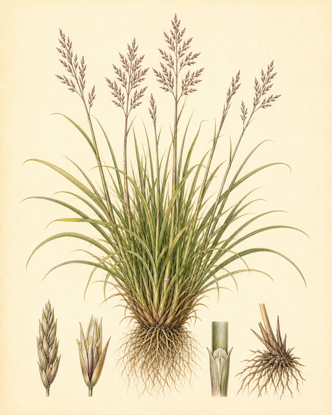 Palmarosa botanical illustration