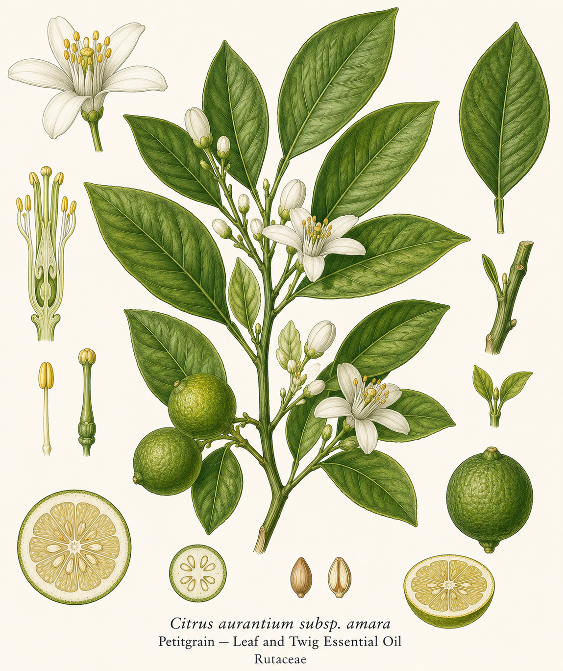 Petitgrain botanical illustration