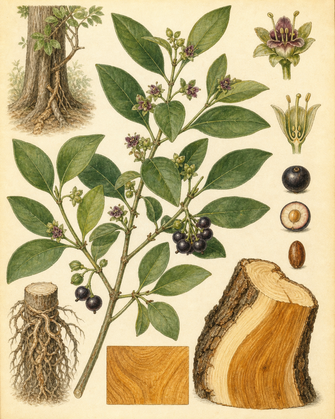 Indian Sandalwood botanical illustration