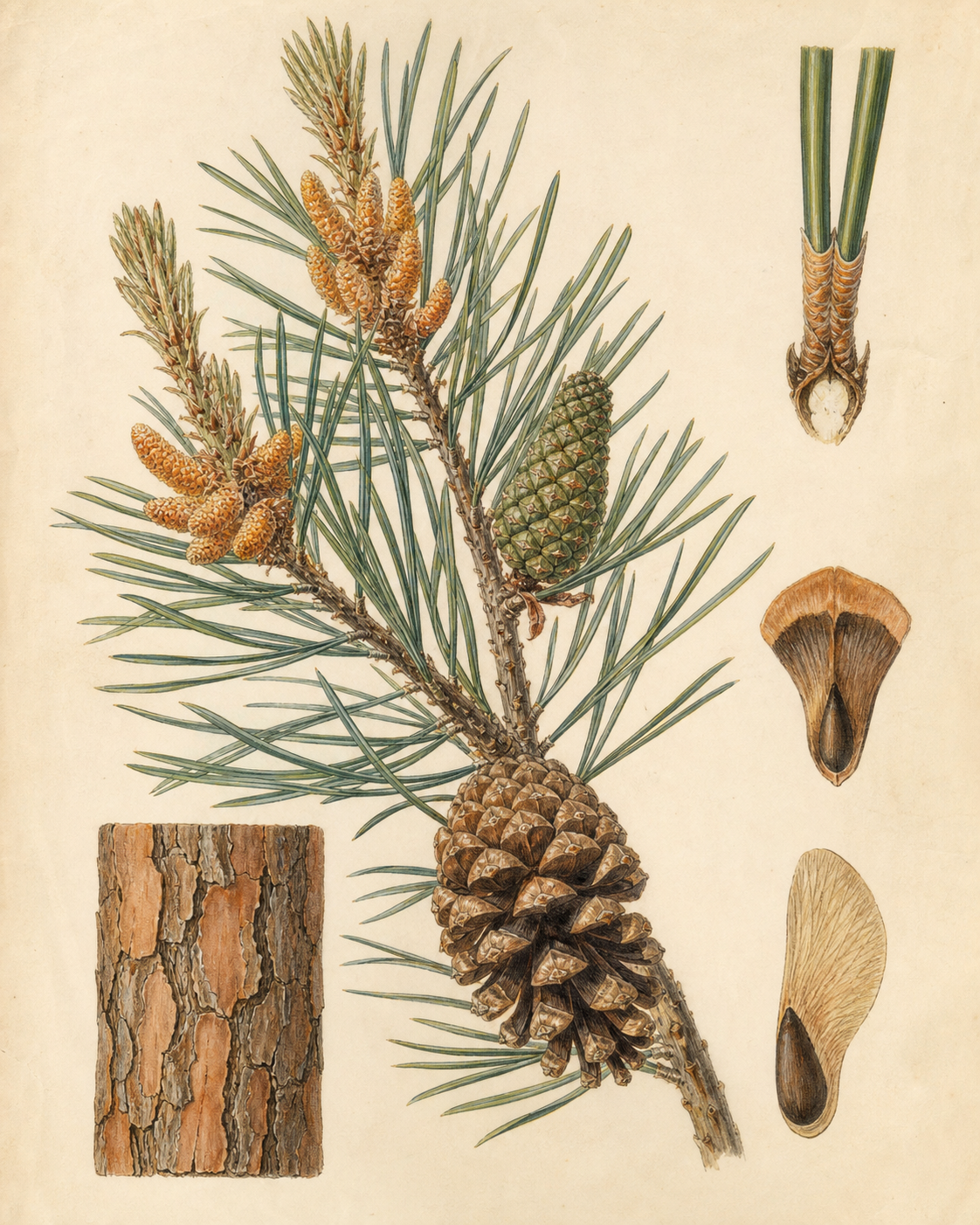Scots Pine botanical illustration
